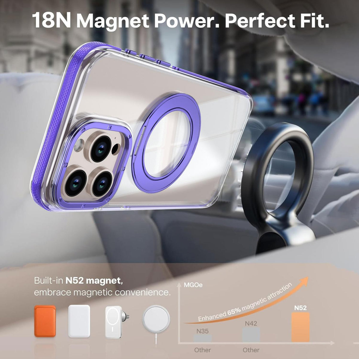 For iPhone 15 Pro Max Dual Color Clear 360 Degree Rotation Holder Magnetic Phone Case - Purple - EDA009691609E