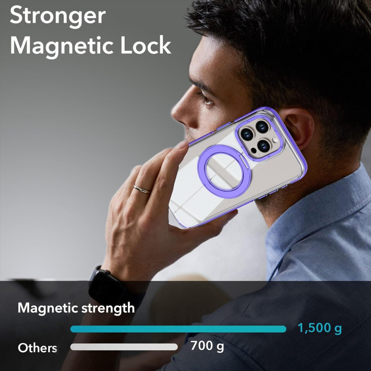 For iPhone 15 Pro Max Dual Color Clear 360 Degree Rotation Holder Magnetic Phone Case - Purple - EDA009691609E