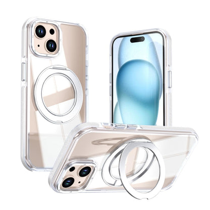 For iPhone 15 Dual Color Clear 360 Degree Rotation Holder Magnetic Phone Case - White - EDA009691612A