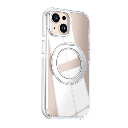 For iPhone 15 Dual Color Clear 360 Degree Rotation Holder Magnetic Phone Case - White - EDA009691612A