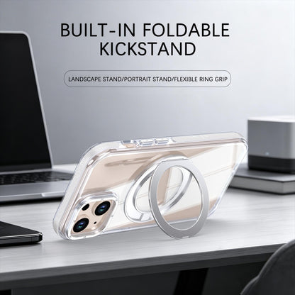 For iPhone 15 Dual Color Clear 360 Degree Rotation Holder Magnetic Phone Case - White - EDA009691612A