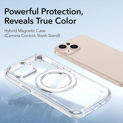 For iPhone 15 Dual Color Clear 360 Degree Rotation Holder Magnetic Phone Case - White - EDA009691612A