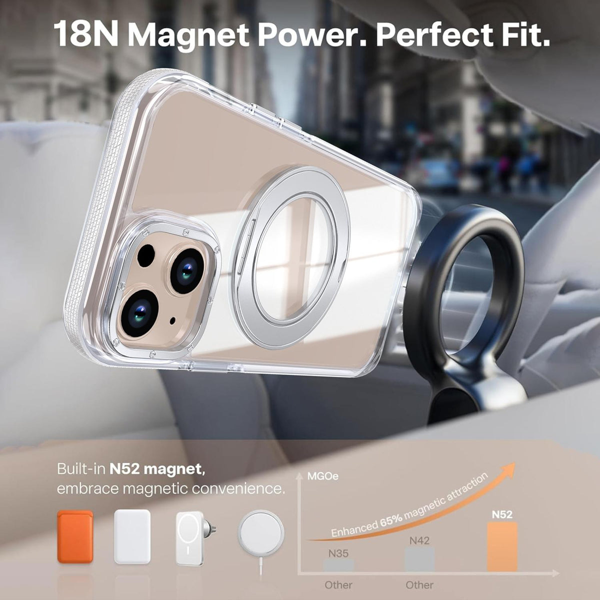 For iPhone 15 Dual Color Clear 360 Degree Rotation Holder Magnetic Phone Case - White - EDA009691612A