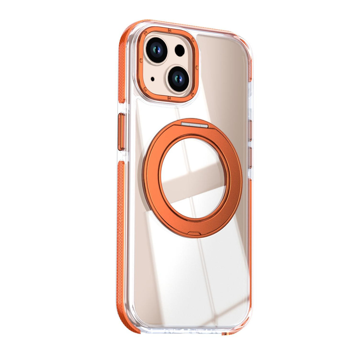 For iPhone 15 Dual Color Clear 360 Degree Rotation Holder Magnetic Phone Case - Orange - EDA009691612B