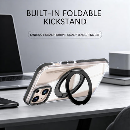 For iPhone 15 Dual Color Clear 360 Degree Rotation Holder Magnetic Phone Case - Black - EDA009691612C