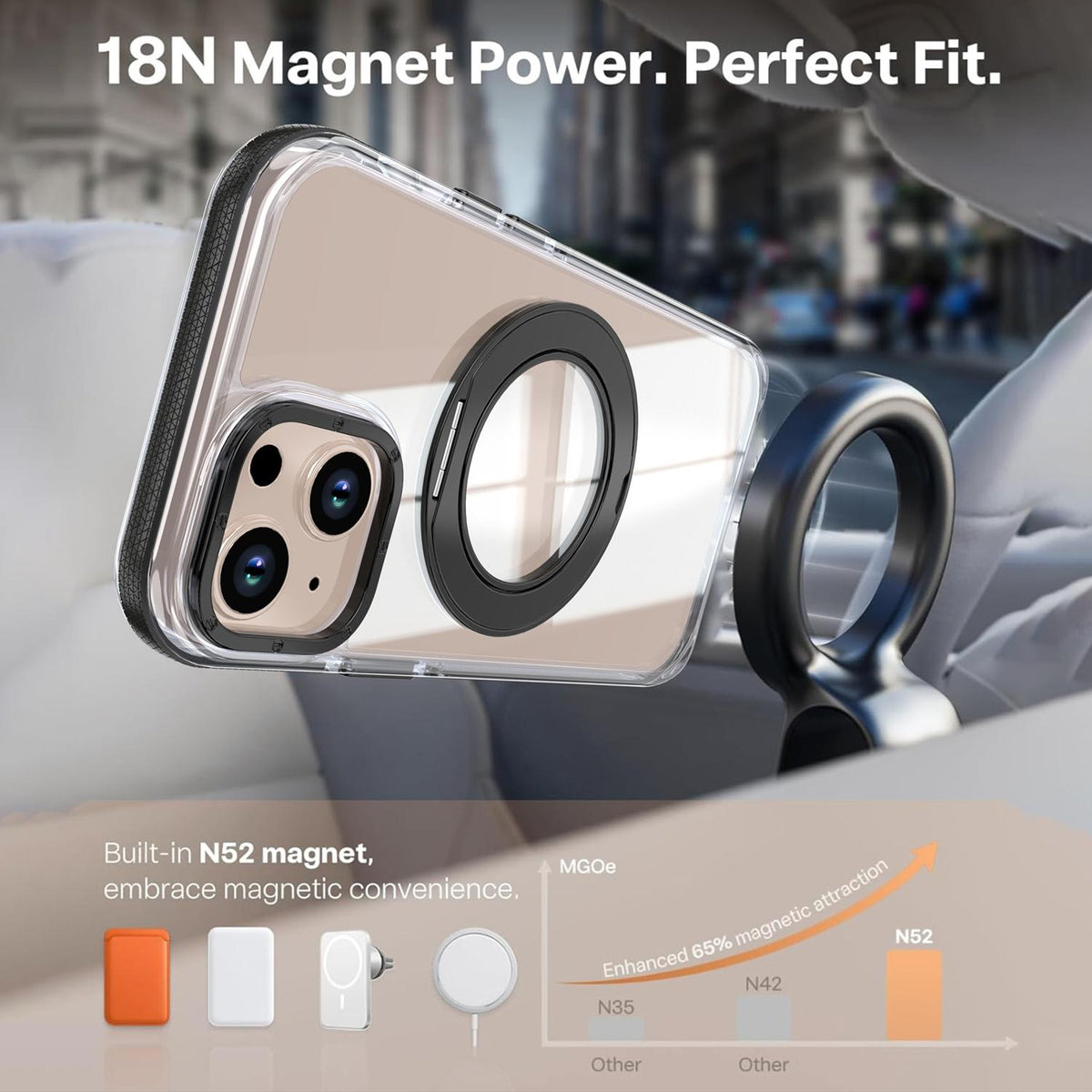For iPhone 15 Dual Color Clear 360 Degree Rotation Holder Magnetic Phone Case - Black - EDA009691612C