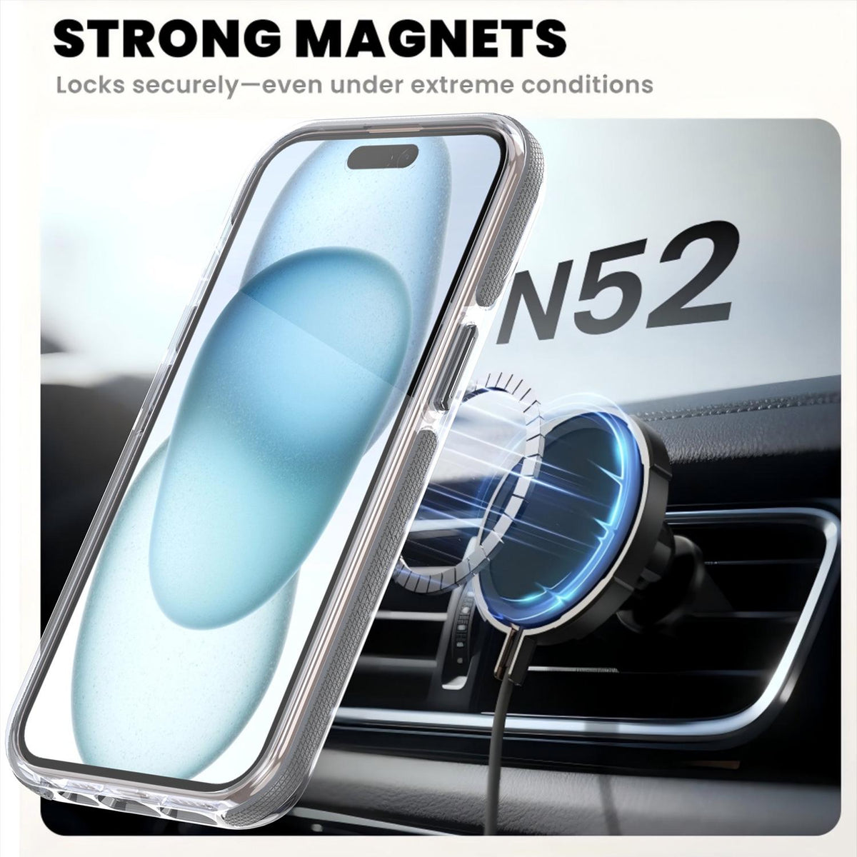 For iPhone 15 Dual Color Clear 360 Degree Rotation Holder Magnetic Phone Case - Grey - EDA009691612D