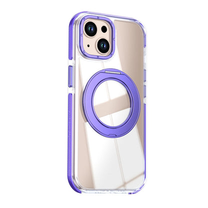 For iPhone 15 Dual Color Clear 360 Degree Rotation Holder Magnetic Phone Case - Purple - EDA009691612E