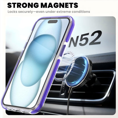 For iPhone 15 Dual Color Clear 360 Degree Rotation Holder Magnetic Phone Case - Purple - EDA009691612E