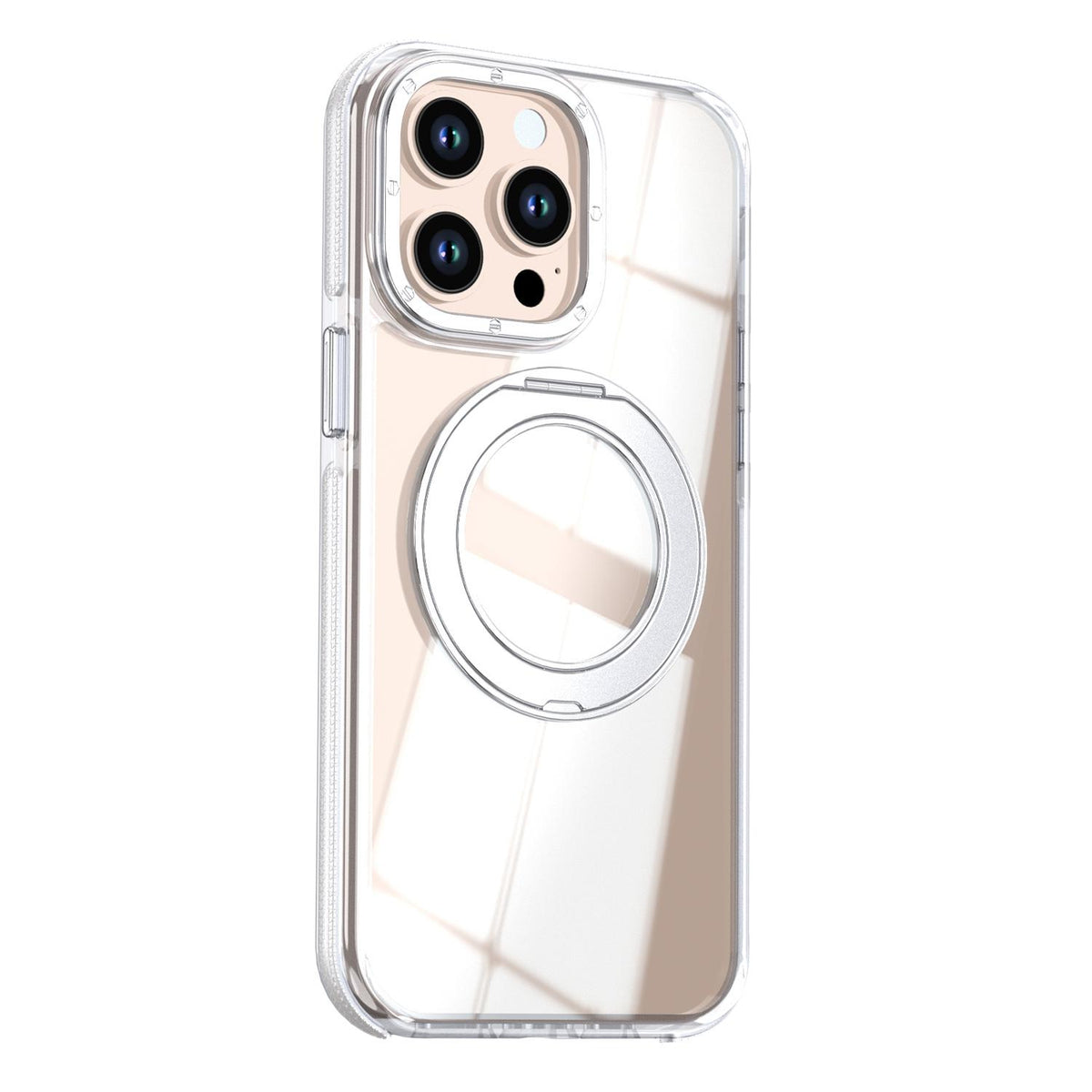 For iPhone 14 Pro Dual Color Clear 360 Degree Rotation Holder Magnetic Phone Case - White - EDA009691614A