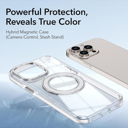 For iPhone 14 Pro Dual Color Clear 360 Degree Rotation Holder Magnetic Phone Case - White - EDA009691614A