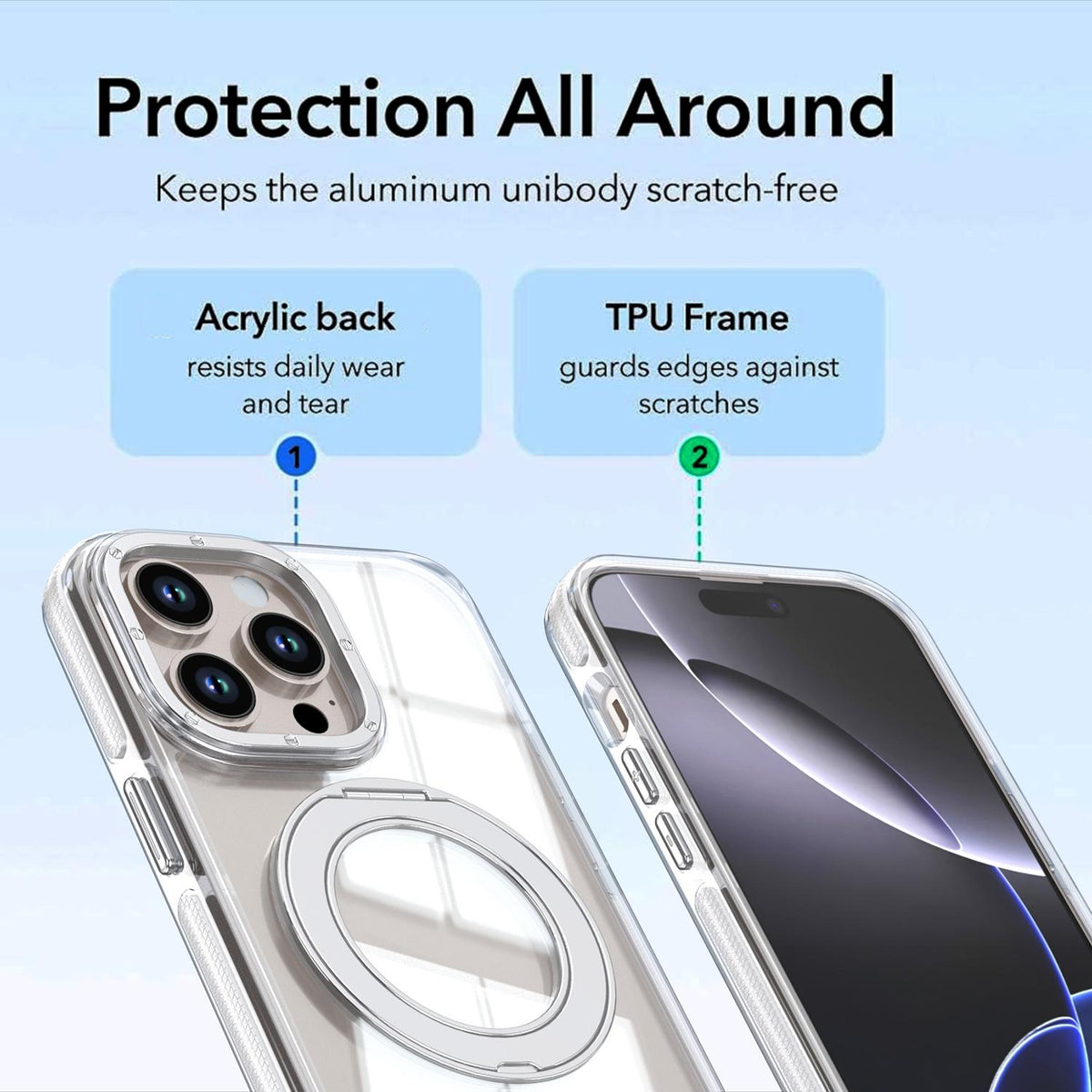 For iPhone 14 Pro Dual Color Clear 360 Degree Rotation Holder Magnetic Phone Case - White - EDA009691614A