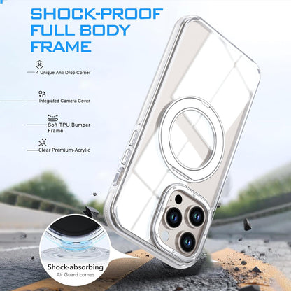 For iPhone 14 Pro Dual Color Clear 360 Degree Rotation Holder Magnetic Phone Case - White - EDA009691614A