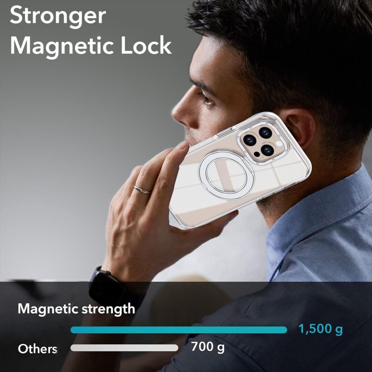 For iPhone 14 Pro Dual Color Clear 360 Degree Rotation Holder Magnetic Phone Case - White - EDA009691614A