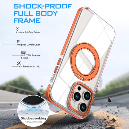For iPhone 14 Pro Dual Color Clear 360 Degree Rotation Holder Magnetic Phone Case - Orange - EDA009691614B