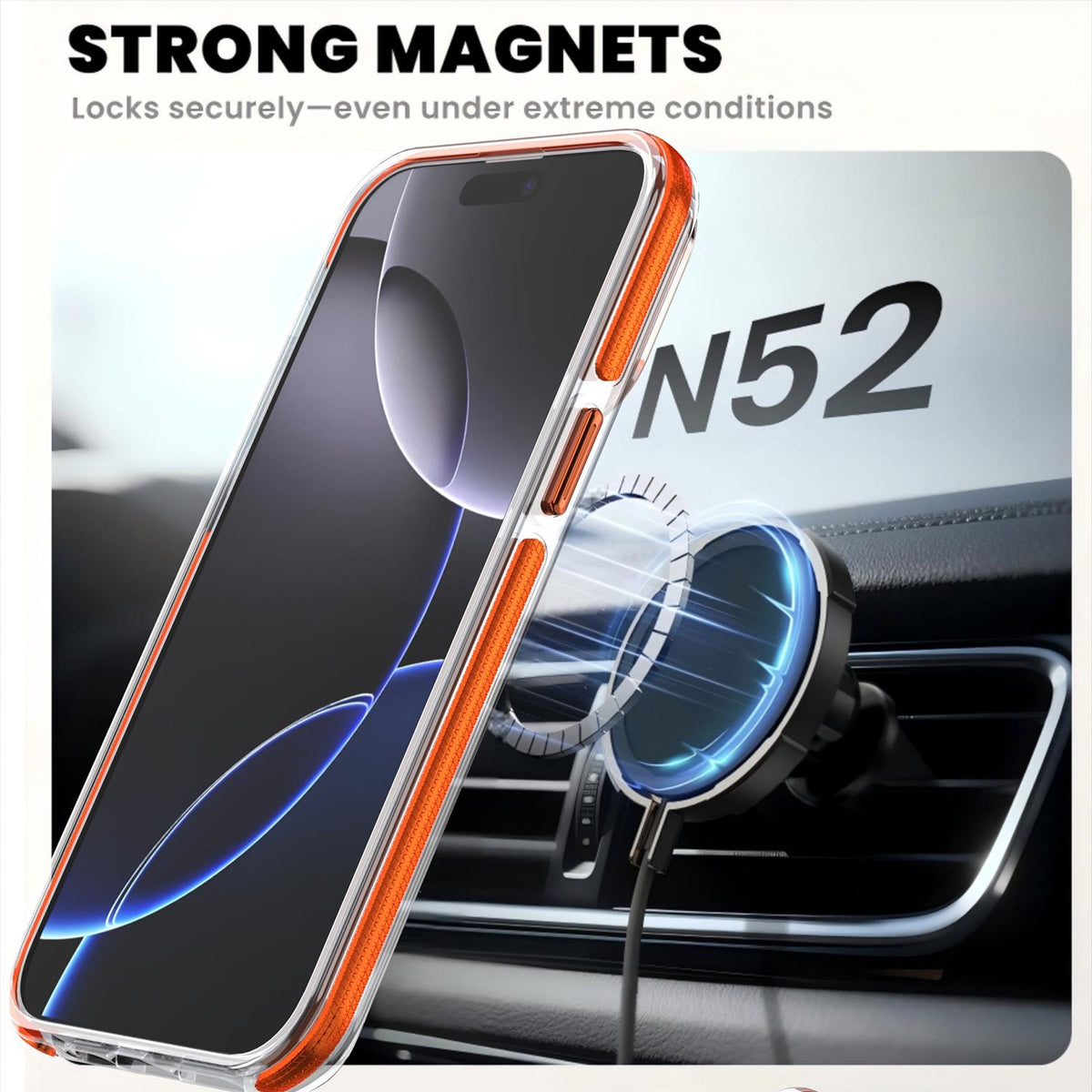 For iPhone 14 Pro Dual Color Clear 360 Degree Rotation Holder Magnetic Phone Case - Orange - EDA009691614B