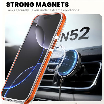 For iPhone 14 Pro Dual Color Clear 360 Degree Rotation Holder Magnetic Phone Case - Orange - EDA009691614B