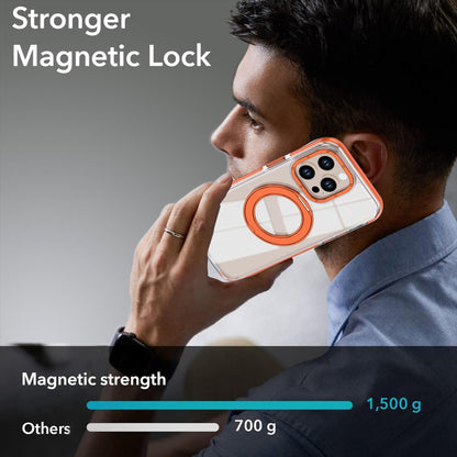 For iPhone 14 Pro Dual Color Clear 360 Degree Rotation Holder Magnetic Phone Case - Orange - EDA009691614B