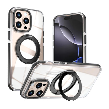 For iPhone 14 Pro Dual Color Clear 360 Degree Rotation Holder Magnetic Phone Case - Black - EDA009691614C