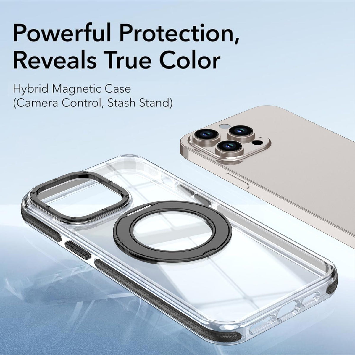 For iPhone 14 Pro Dual Color Clear 360 Degree Rotation Holder Magnetic Phone Case - Black - EDA009691614C