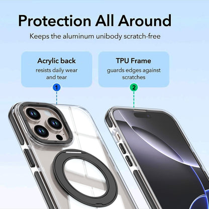 For iPhone 14 Pro Dual Color Clear 360 Degree Rotation Holder Magnetic Phone Case - Black - EDA009691614C