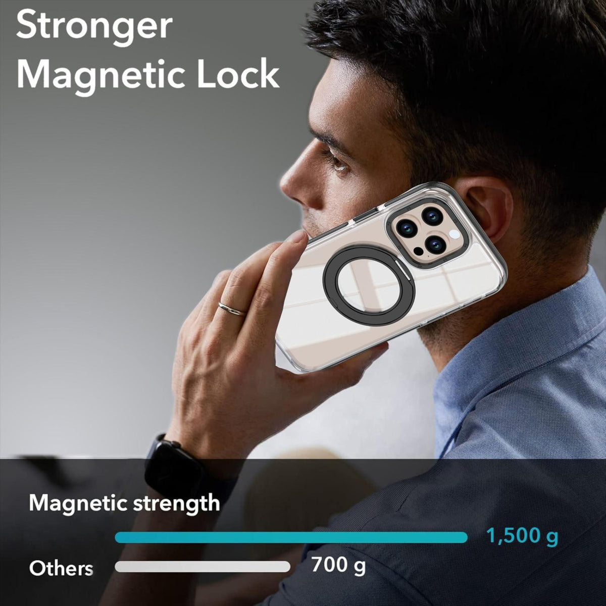 For iPhone 14 Pro Dual Color Clear 360 Degree Rotation Holder Magnetic Phone Case - Black - EDA009691614C