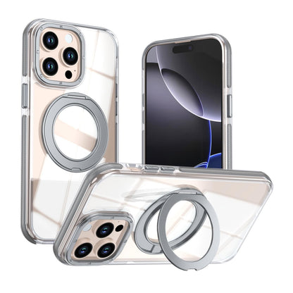For iPhone 14 Pro Dual Color Clear 360 Degree Rotation Holder Magnetic Phone Case - Grey - EDA009691614D