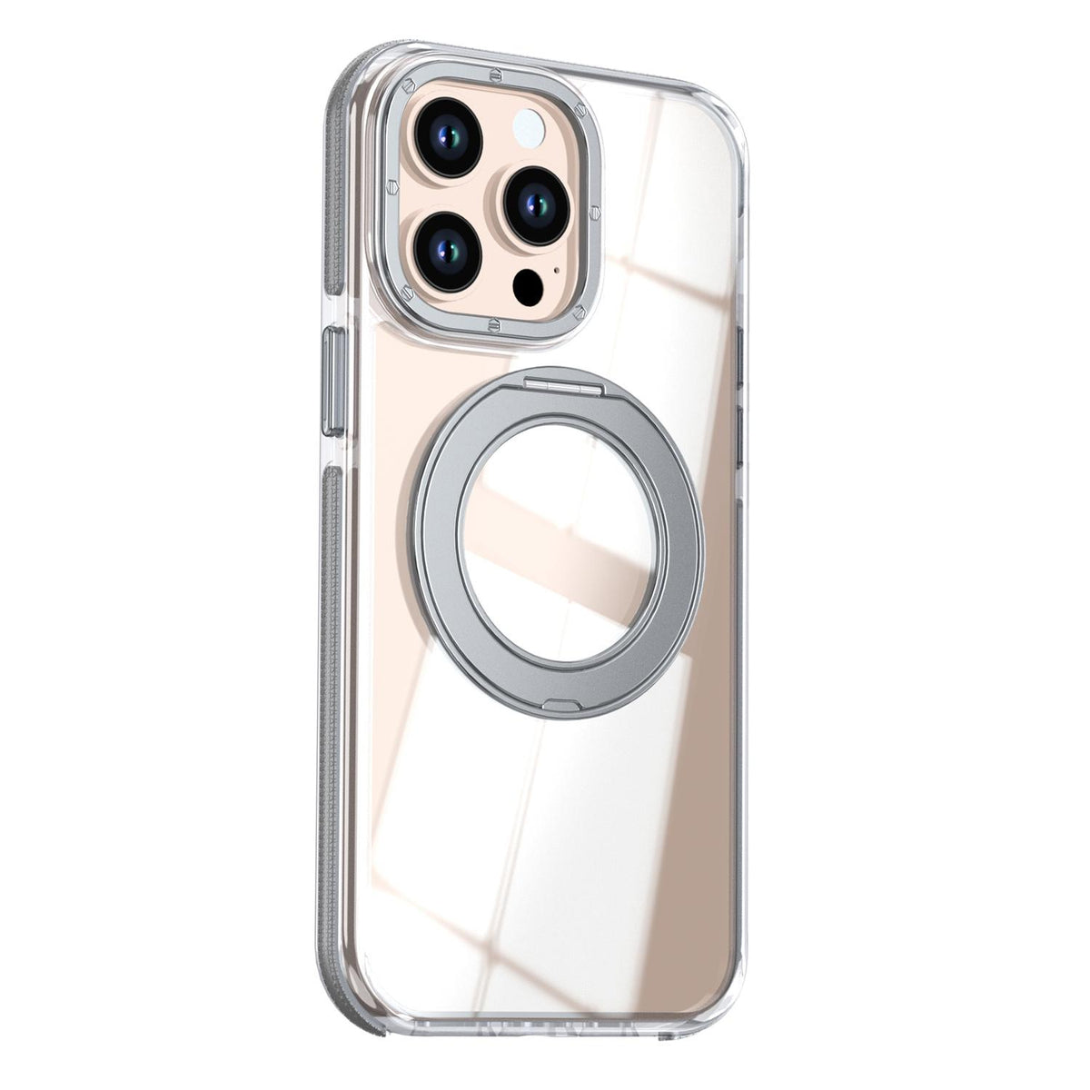 For iPhone 14 Pro Dual Color Clear 360 Degree Rotation Holder Magnetic Phone Case - Grey - EDA009691614D