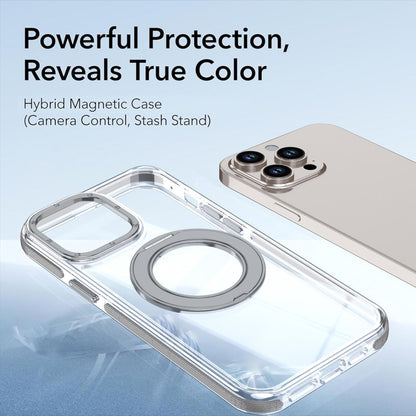 For iPhone 14 Pro Dual Color Clear 360 Degree Rotation Holder Magnetic Phone Case - Grey - EDA009691614D