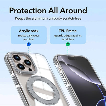 For iPhone 14 Pro Dual Color Clear 360 Degree Rotation Holder Magnetic Phone Case - Grey - EDA009691614D
