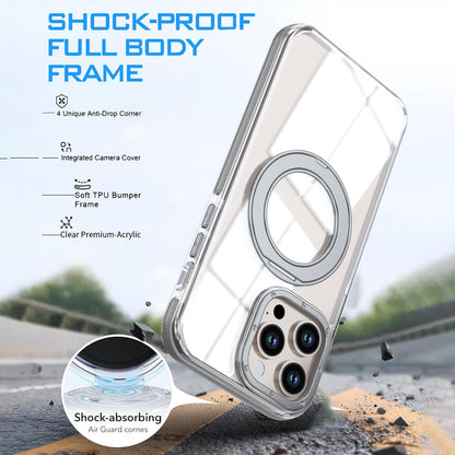 For iPhone 14 Pro Dual Color Clear 360 Degree Rotation Holder Magnetic Phone Case - Grey - EDA009691614D