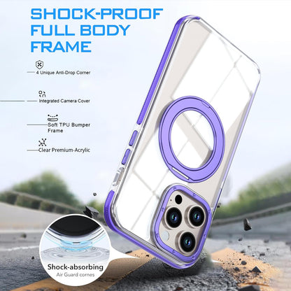 For iPhone 14 Pro Dual Color Clear 360 Degree Rotation Holder Magnetic Phone Case - Purple - EDA009691614E
