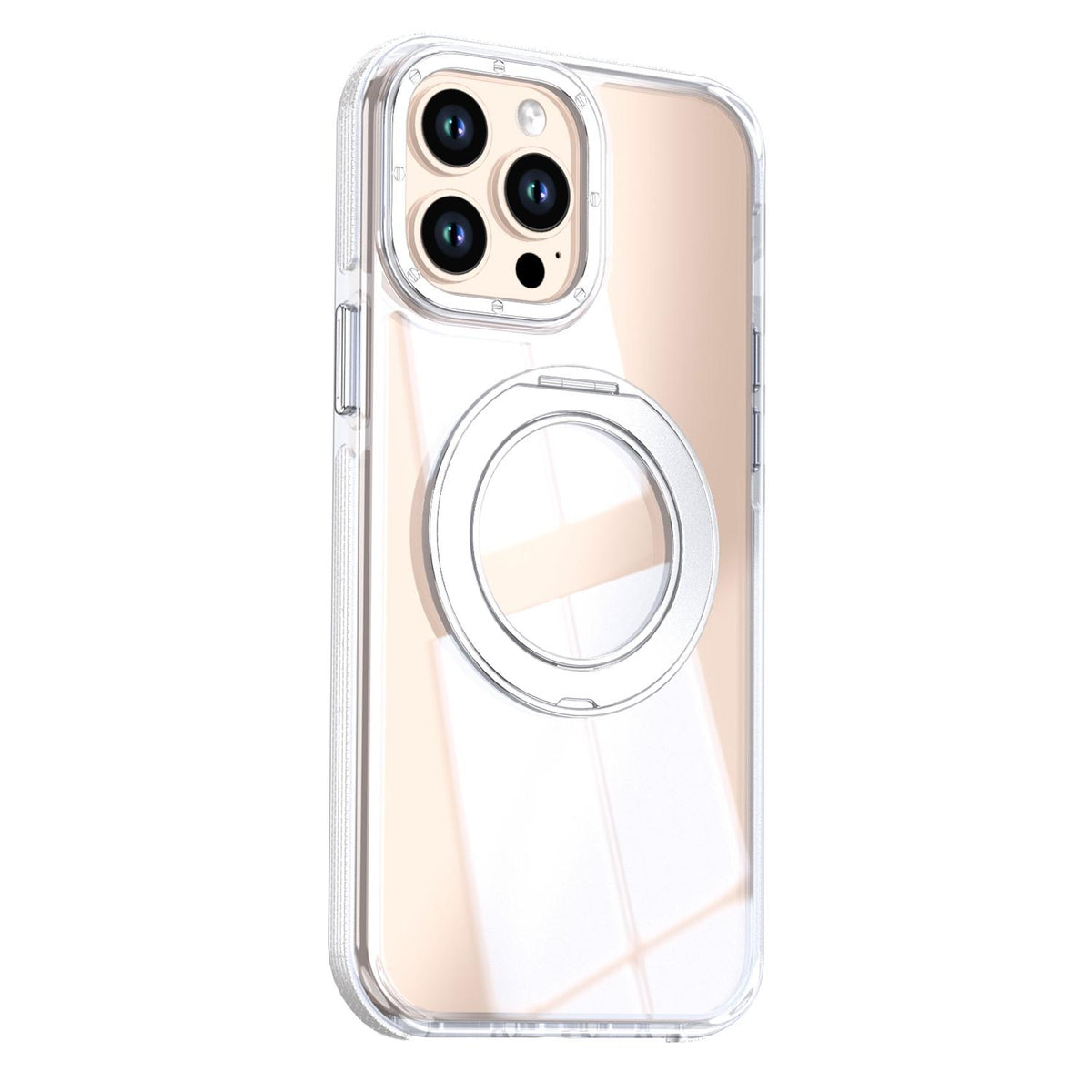 For iPhone 13 Pro Max Dual Color Clear 360 Degree Rotation Holder Magnetic Phone Case - White - EDA009691616A