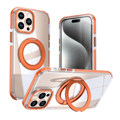 For iPhone 13 Pro Max Dual Color Clear 360 Degree Rotation Holder Magnetic Phone Case - Orange - EDA009691616B