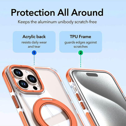 For iPhone 13 Pro Max Dual Color Clear 360 Degree Rotation Holder Magnetic Phone Case - Orange - EDA009691616B