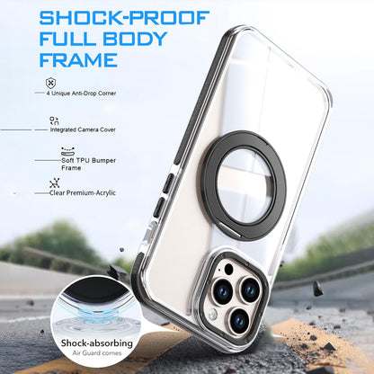 For iPhone 13 Pro Max Dual Color Clear 360 Degree Rotation Holder Magnetic Phone Case - Black - EDA009691616C