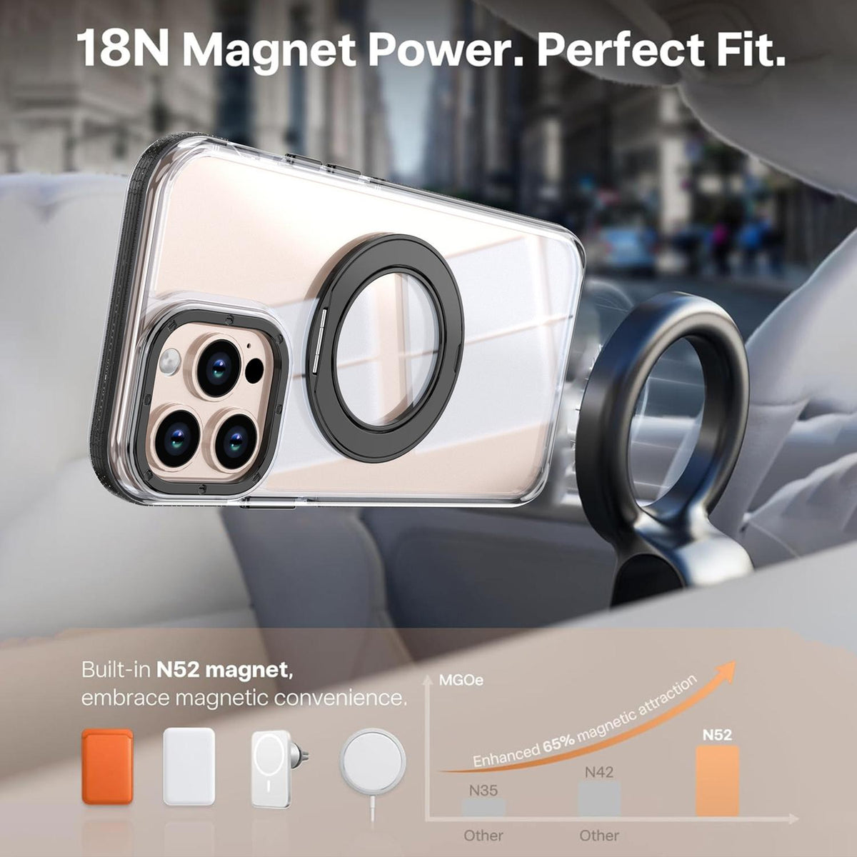 For iPhone 13 Pro Max Dual Color Clear 360 Degree Rotation Holder Magnetic Phone Case - Black - EDA009691616C