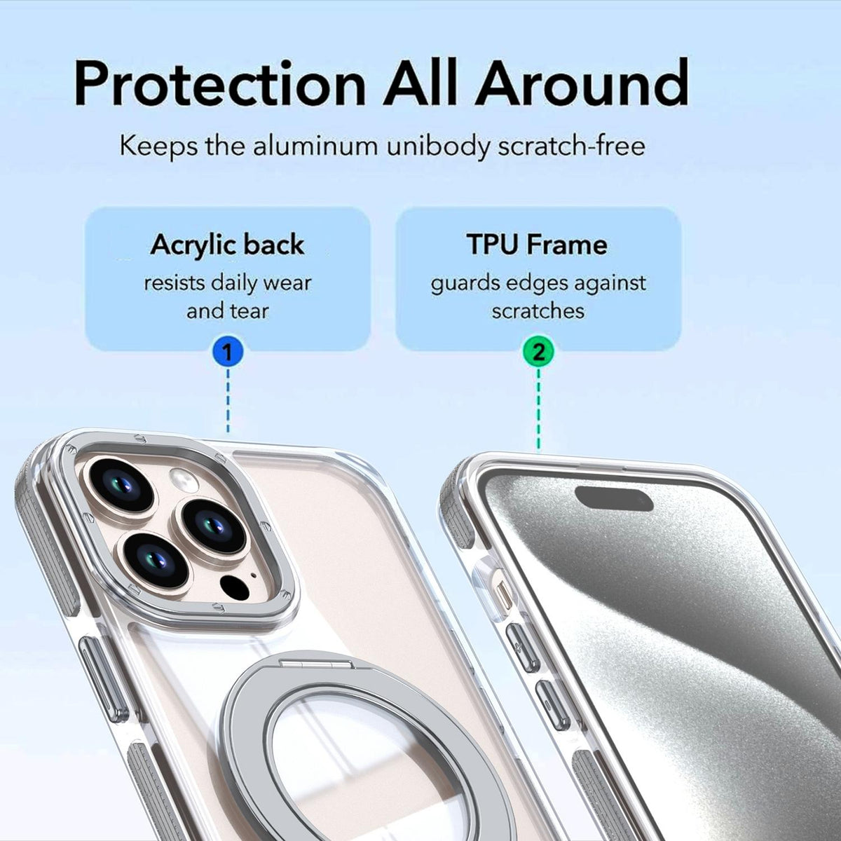 For iPhone 13 Pro Max Dual Color Clear 360 Degree Rotation Holder Magnetic Phone Case - Grey - EDA009691616D