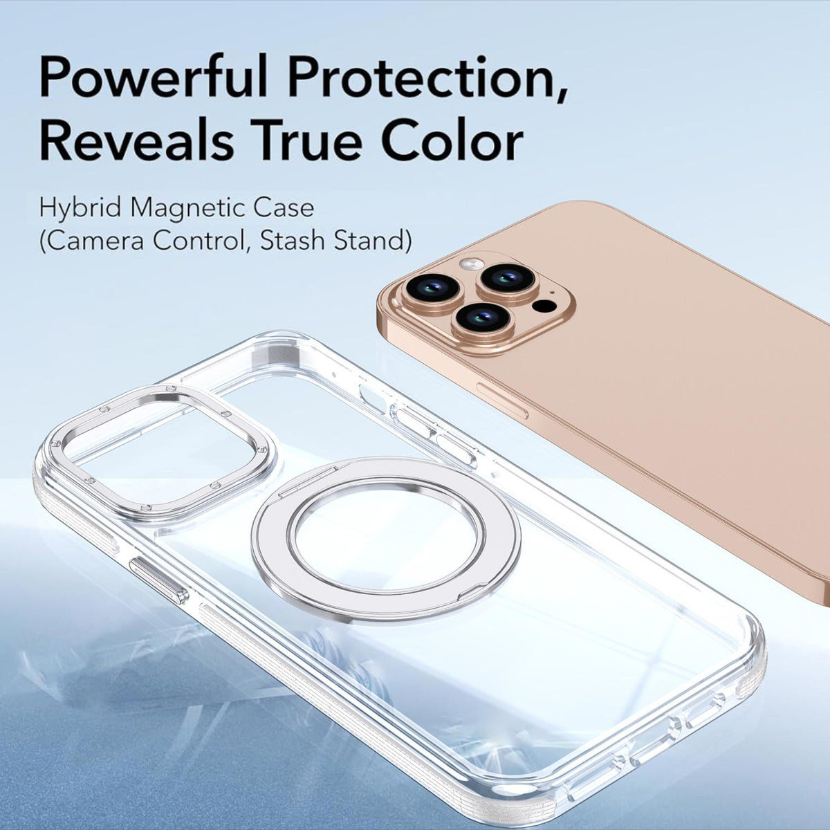 For iPhone 13 Pro Dual Color Clear 360 Degree Rotation Holder Magnetic Phone Case - White - EDA009691617A