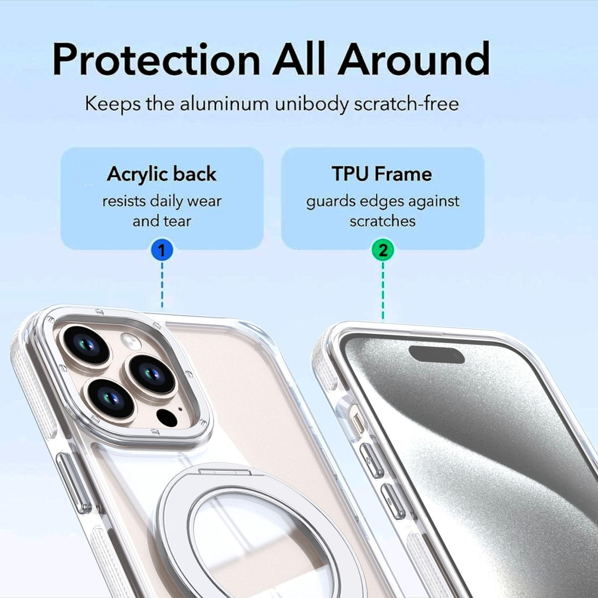 For iPhone 13 Pro Dual Color Clear 360 Degree Rotation Holder Magnetic Phone Case - White - EDA009691617A