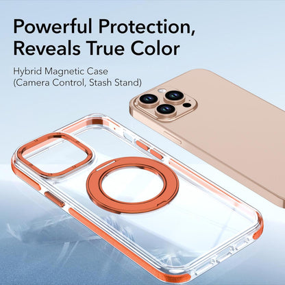 For iPhone 13 Pro Dual Color Clear 360 Degree Rotation Holder Magnetic Phone Case - Orange - EDA009691617B