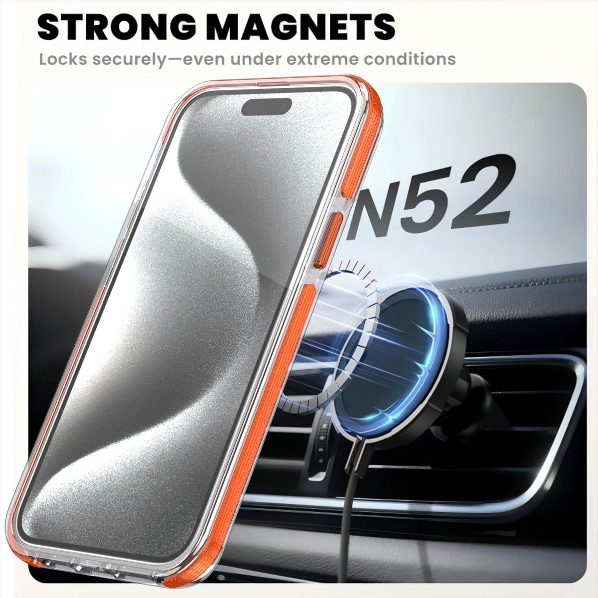 For iPhone 13 Pro Dual Color Clear 360 Degree Rotation Holder Magnetic Phone Case - Orange - EDA009691617B