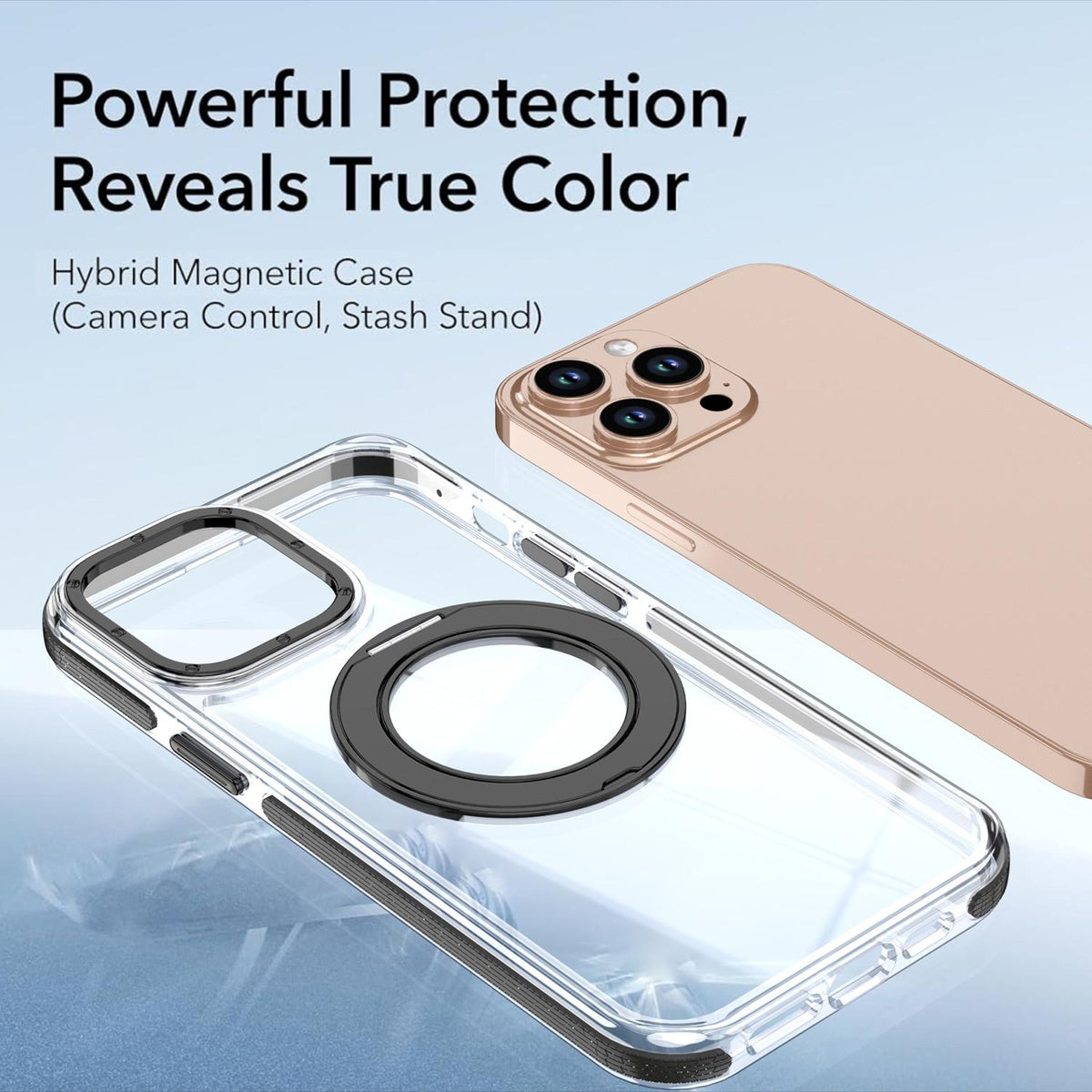 For iPhone 13 Pro Dual Color Clear 360 Degree Rotation Holder Magnetic Phone Case - Black - EDA009691617C