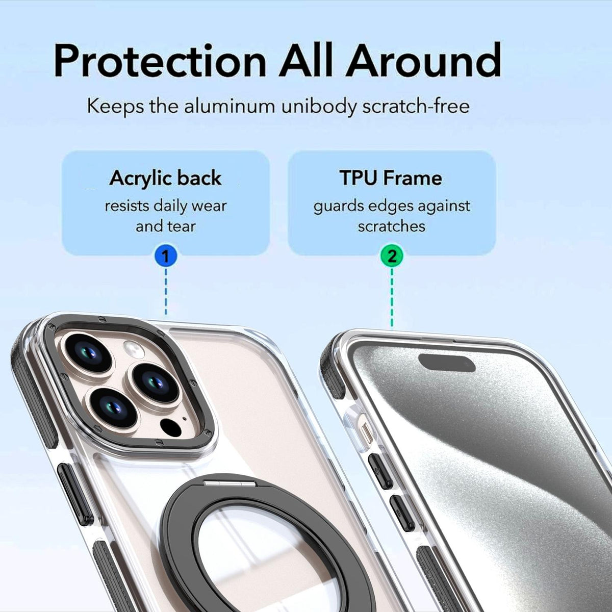 For iPhone 13 Pro Dual Color Clear 360 Degree Rotation Holder Magnetic Phone Case - Black - EDA009691617C