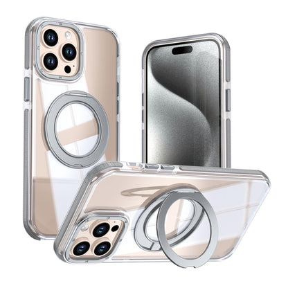 For iPhone 13 Pro Dual Color Clear 360 Degree Rotation Holder Magnetic Phone Case - Grey - EDA009691617D