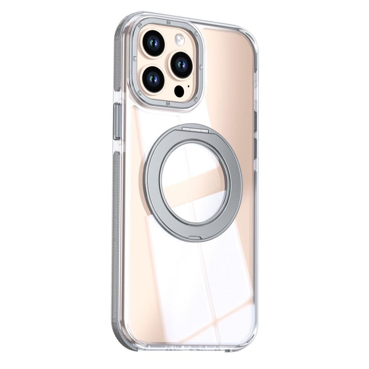 For iPhone 13 Pro Dual Color Clear 360 Degree Rotation Holder Magnetic Phone Case - Grey - EDA009691617D