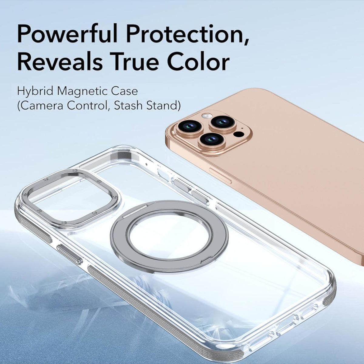 For iPhone 13 Pro Dual Color Clear 360 Degree Rotation Holder Magnetic Phone Case - Grey - EDA009691617D