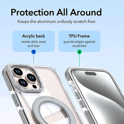 For iPhone 13 Pro Dual Color Clear 360 Degree Rotation Holder Magnetic Phone Case - Grey - EDA009691617D