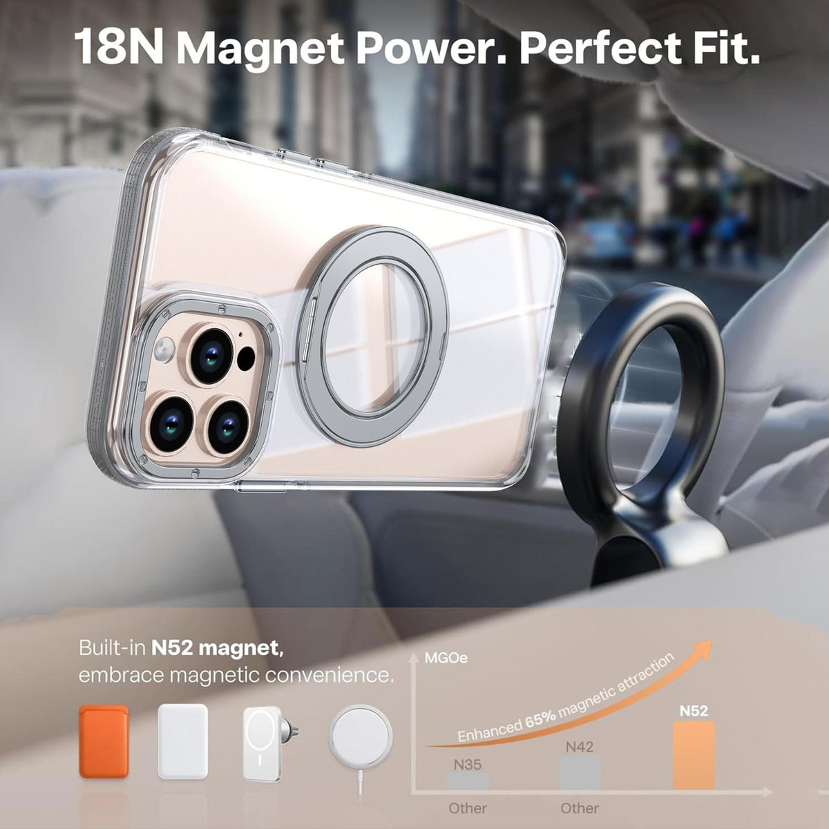 For iPhone 13 Pro Dual Color Clear 360 Degree Rotation Holder Magnetic Phone Case - Grey - EDA009691617D