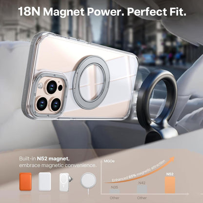 For iPhone 13 Pro Dual Color Clear 360 Degree Rotation Holder Magnetic Phone Case - Grey - EDA009691617D